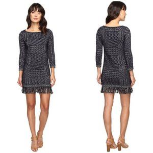 Lucky Brand | NWT Navy Jacquard Fringe Mini Dress SZ L